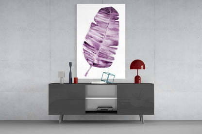 Purple Watercolor Banana Leaf Glass Wall Art