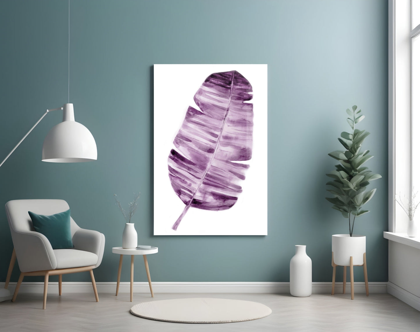 Purple Watercolor Banana Leaf Glass Wall Art