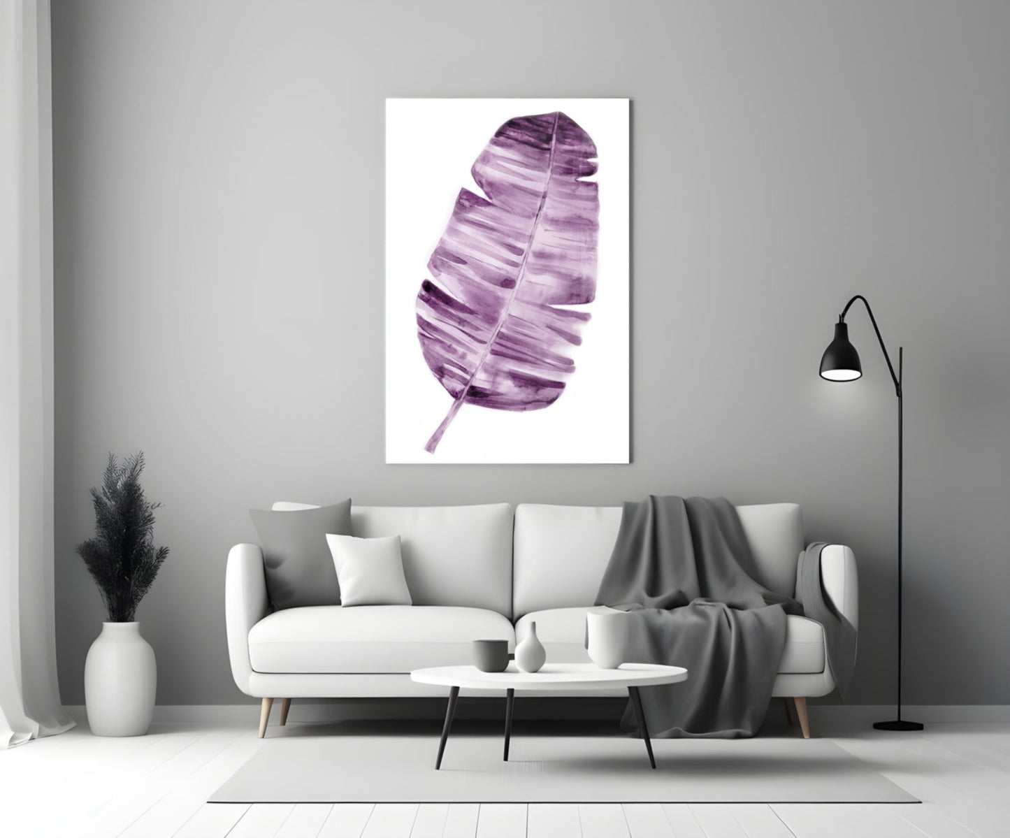 Purple Watercolor Banana Leaf Glass Wall Art