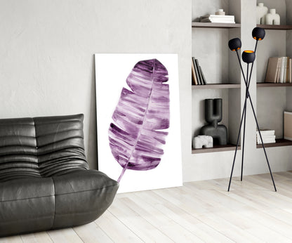 Purple Watercolor Banana Leaf Glass Wall Art
