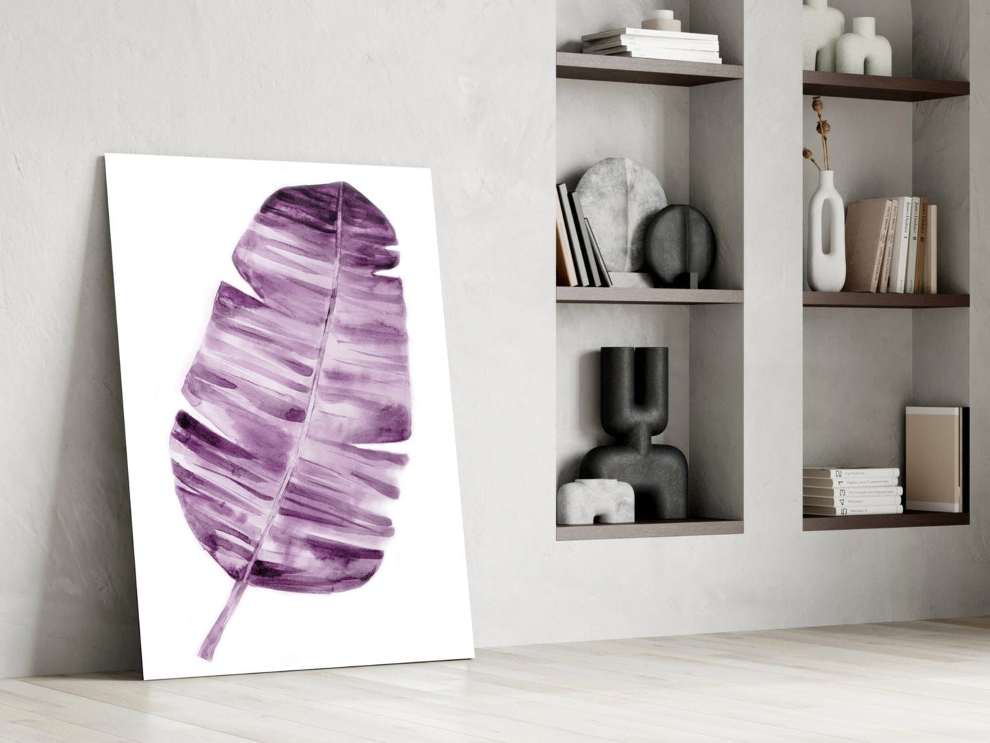 Purple Watercolor Banana Leaf Glass Wall Art
