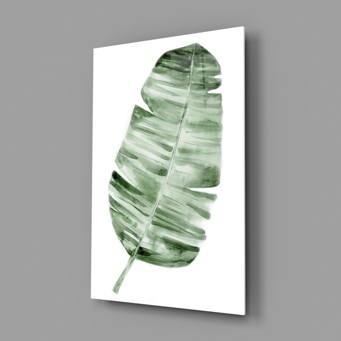 Green Watercolor Banana Leaf Glass Wall Art