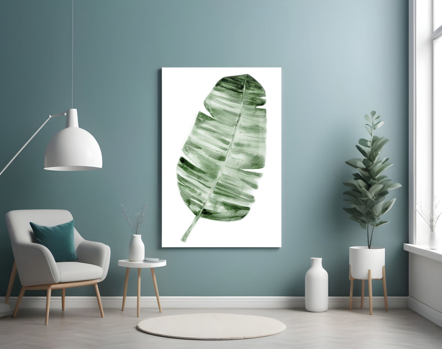 Green Watercolor Banana Leaf Glass Wall Art