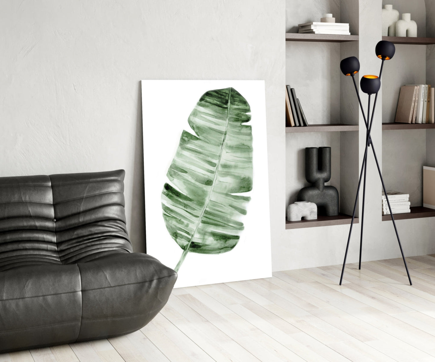 Green Watercolor Banana Leaf Glass Wall Art