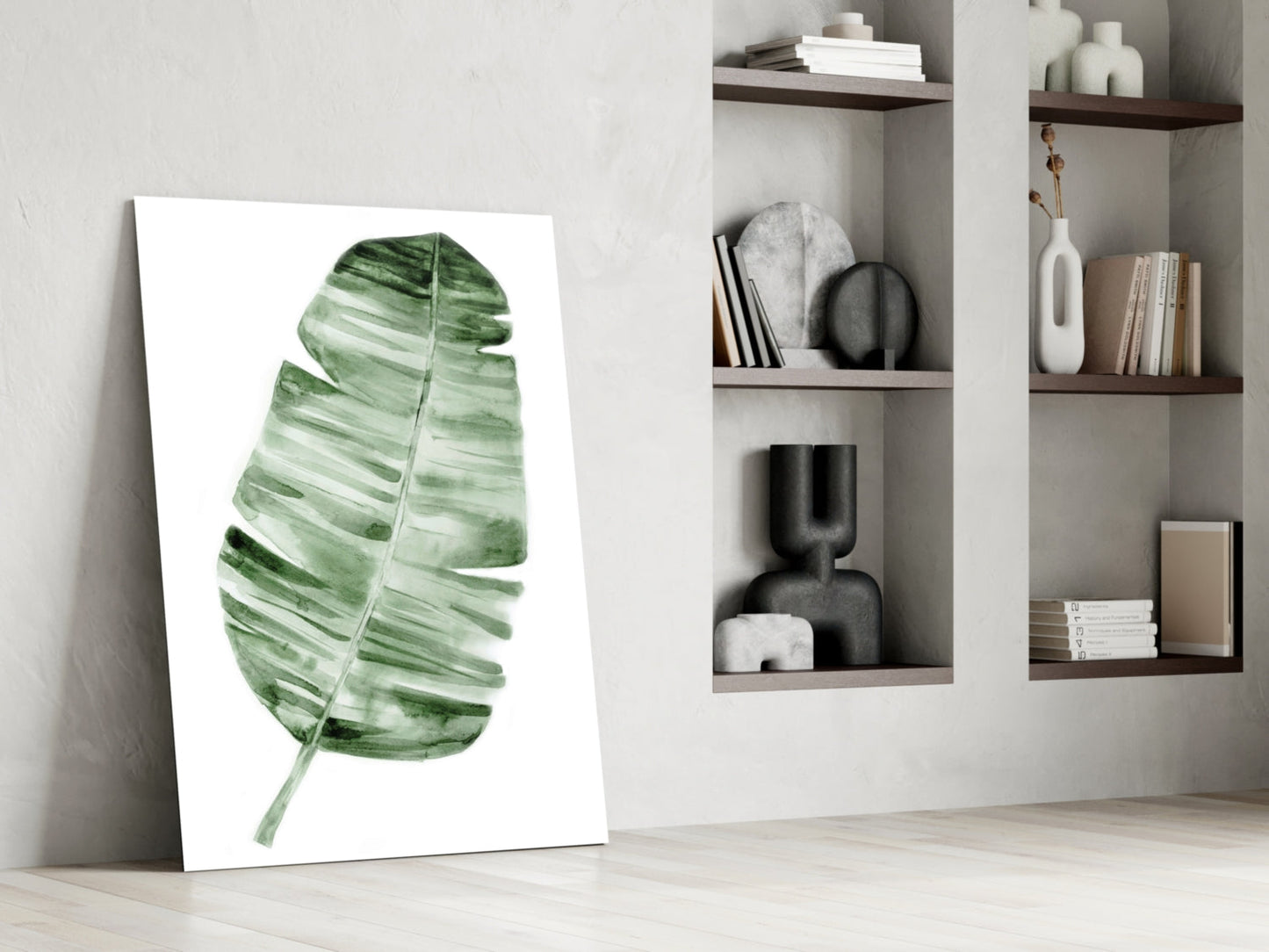 Green Watercolor Banana Leaf Glass Wall Art