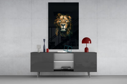 Golden Mane Lion Portrait Glass Wall Art