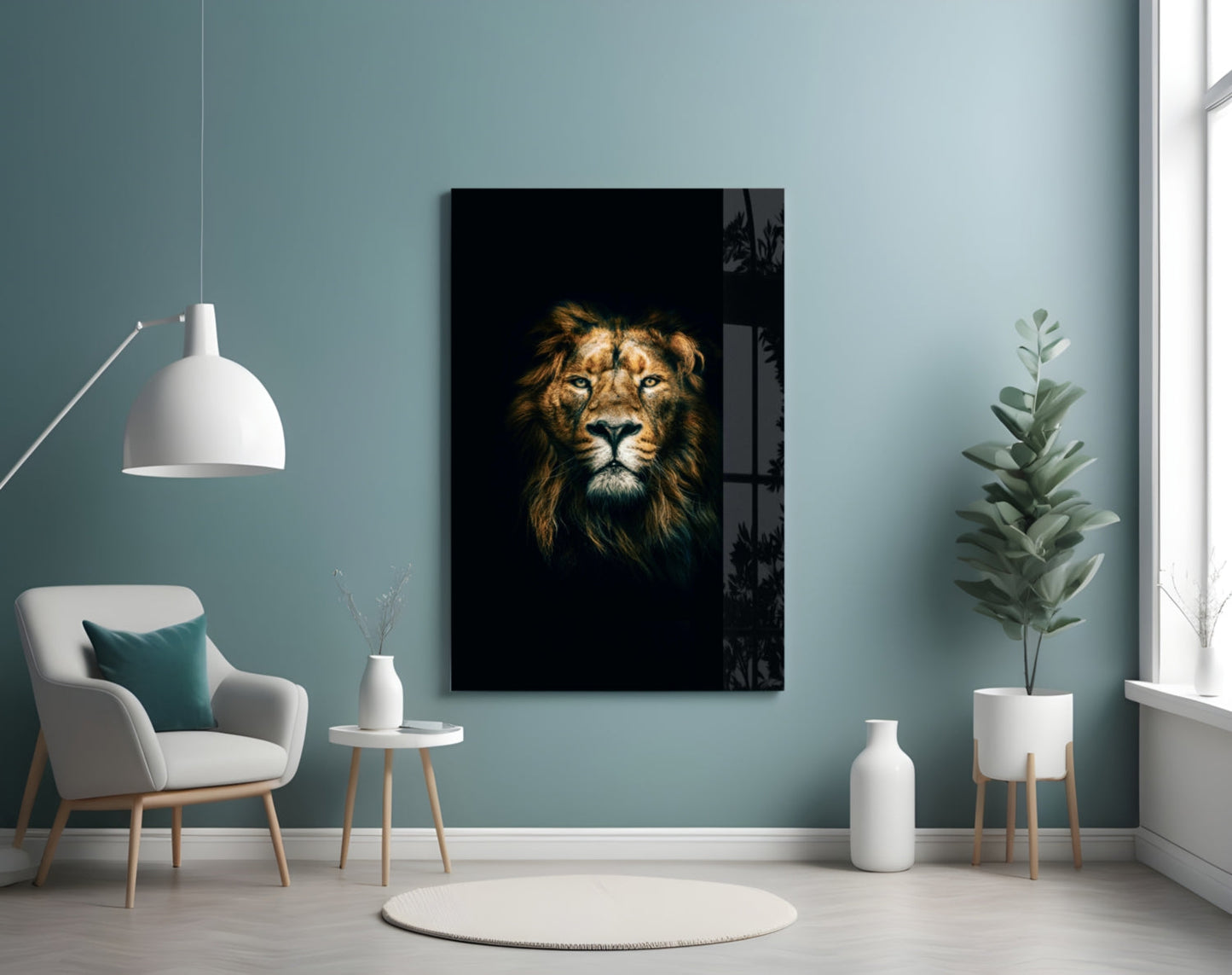 Golden Mane Lion Portrait Glass Wall Art