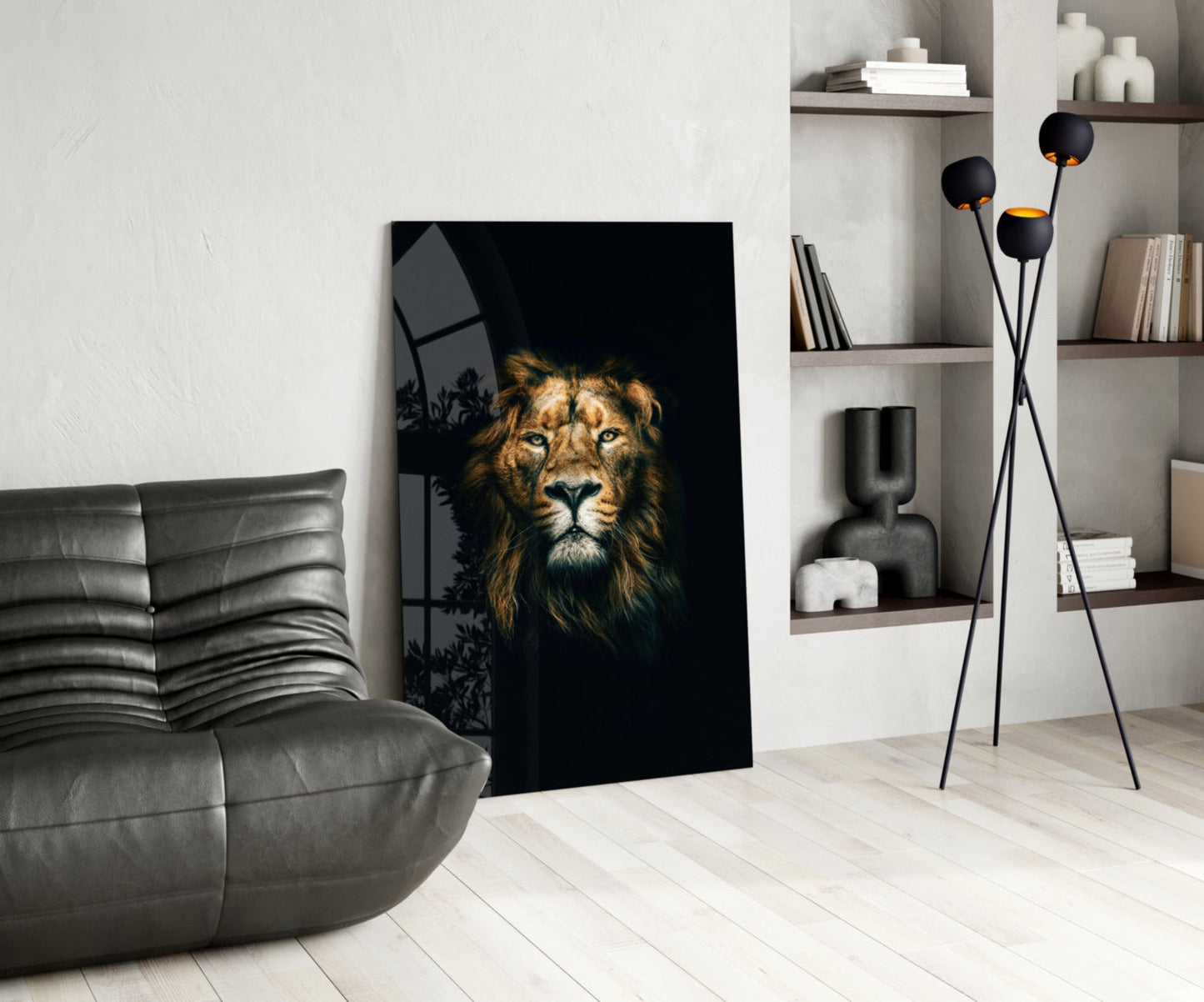 Golden Mane Lion Portrait Glass Wall Art