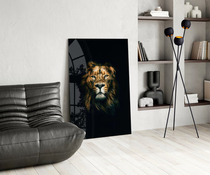 Golden Mane Lion Portrait Glass Wall Art