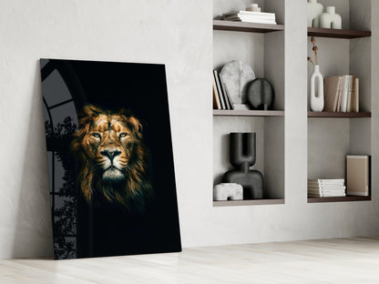 Golden Mane Lion Portrait Glass Wall Art