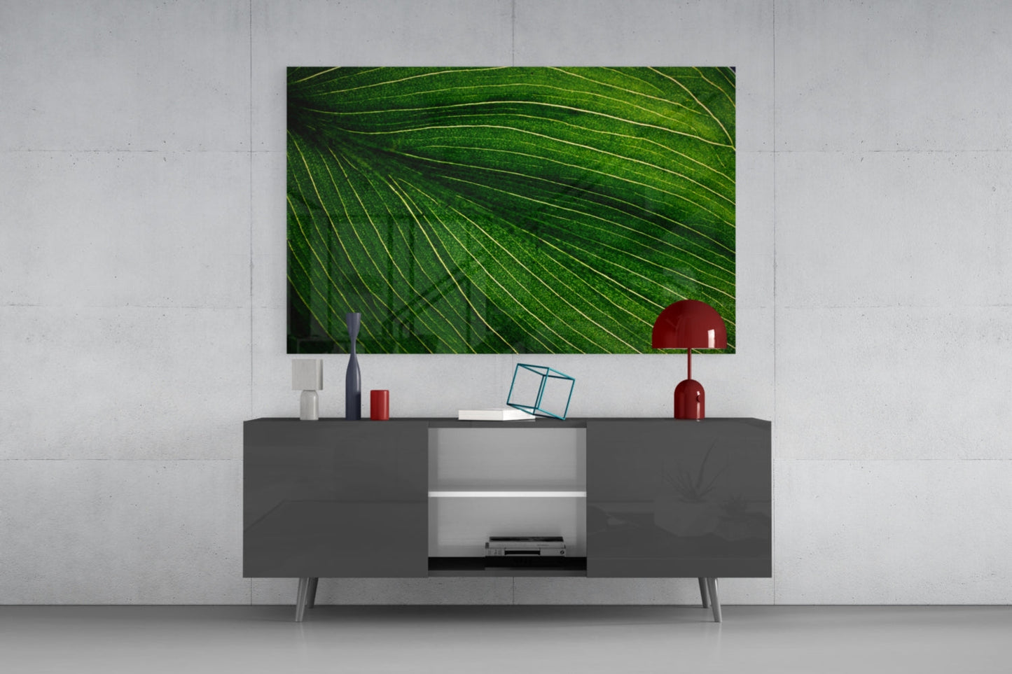 Radiating Green Leaf Vein Lines Glass Wall Art
