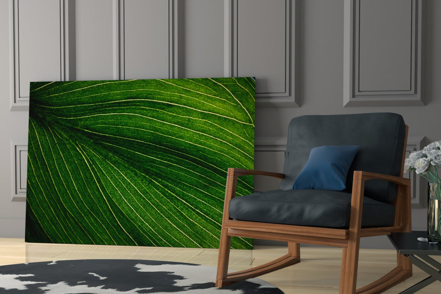 Radiating Green Leaf Vein Lines Glass Wall Art