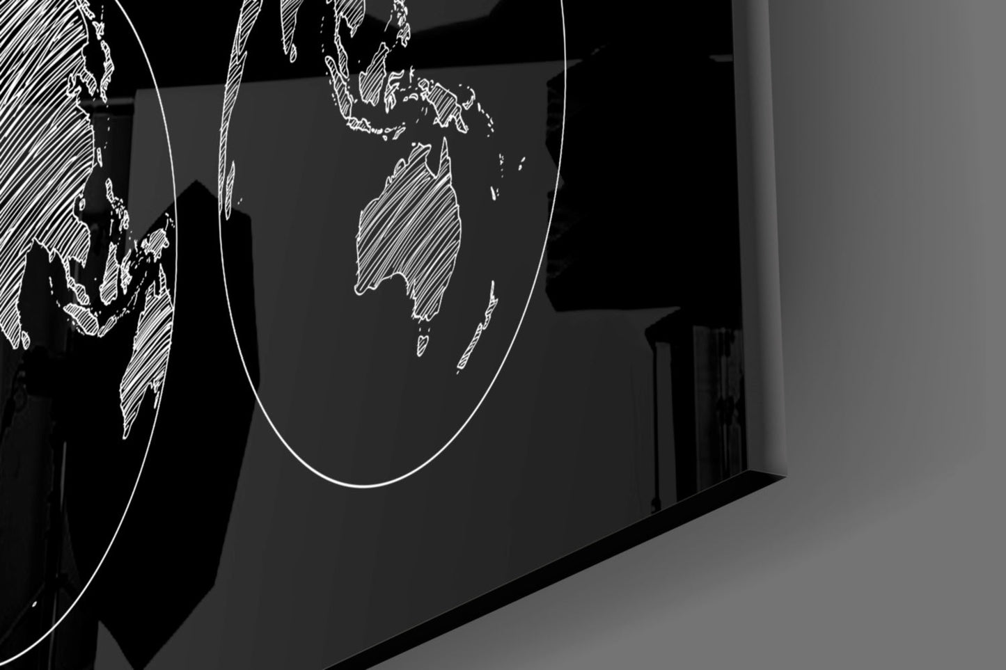 White Sketch World Map and Globes Glass Wall Art