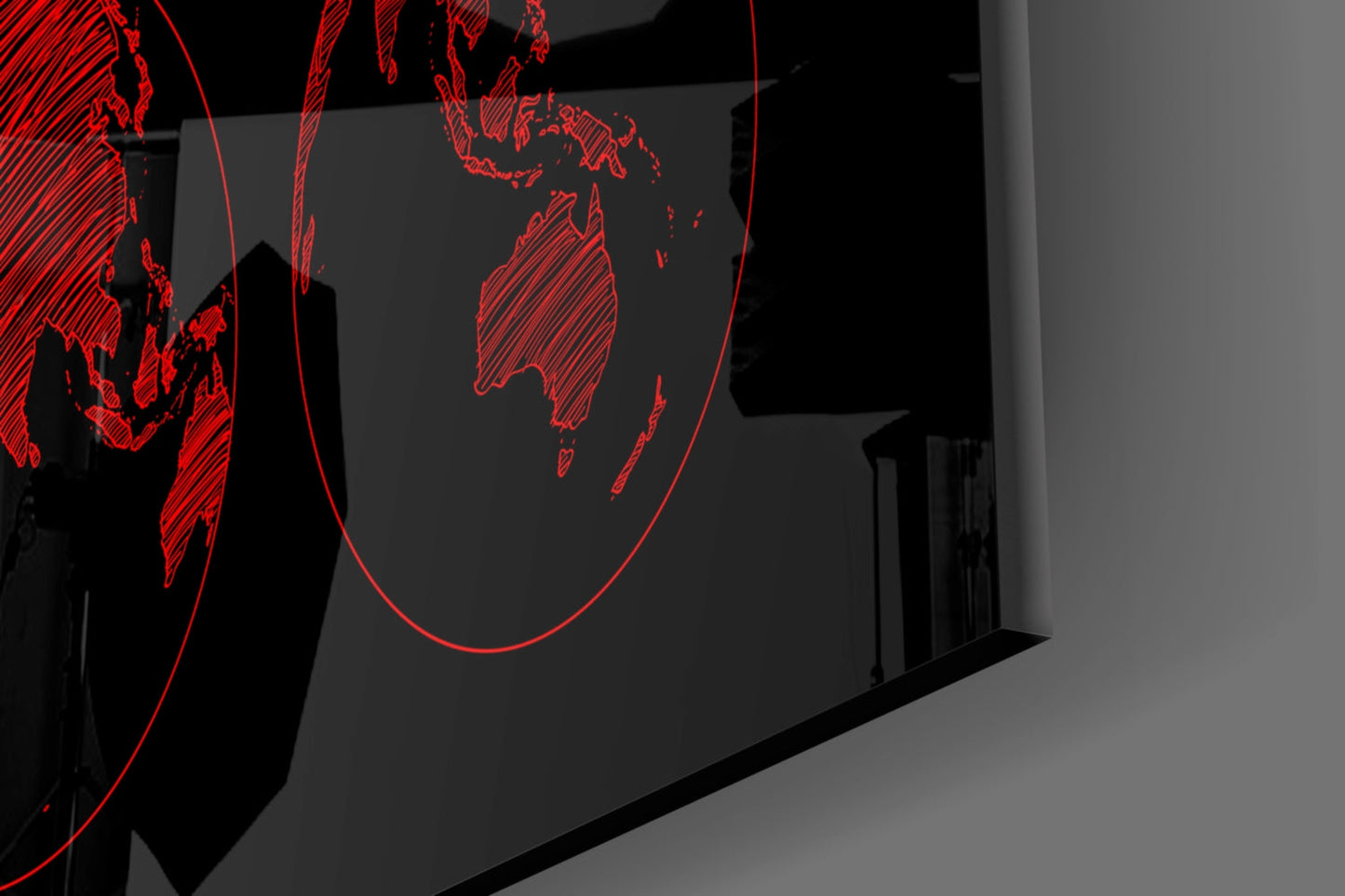 Red Sketch World Map and Globes Glass Wall Art