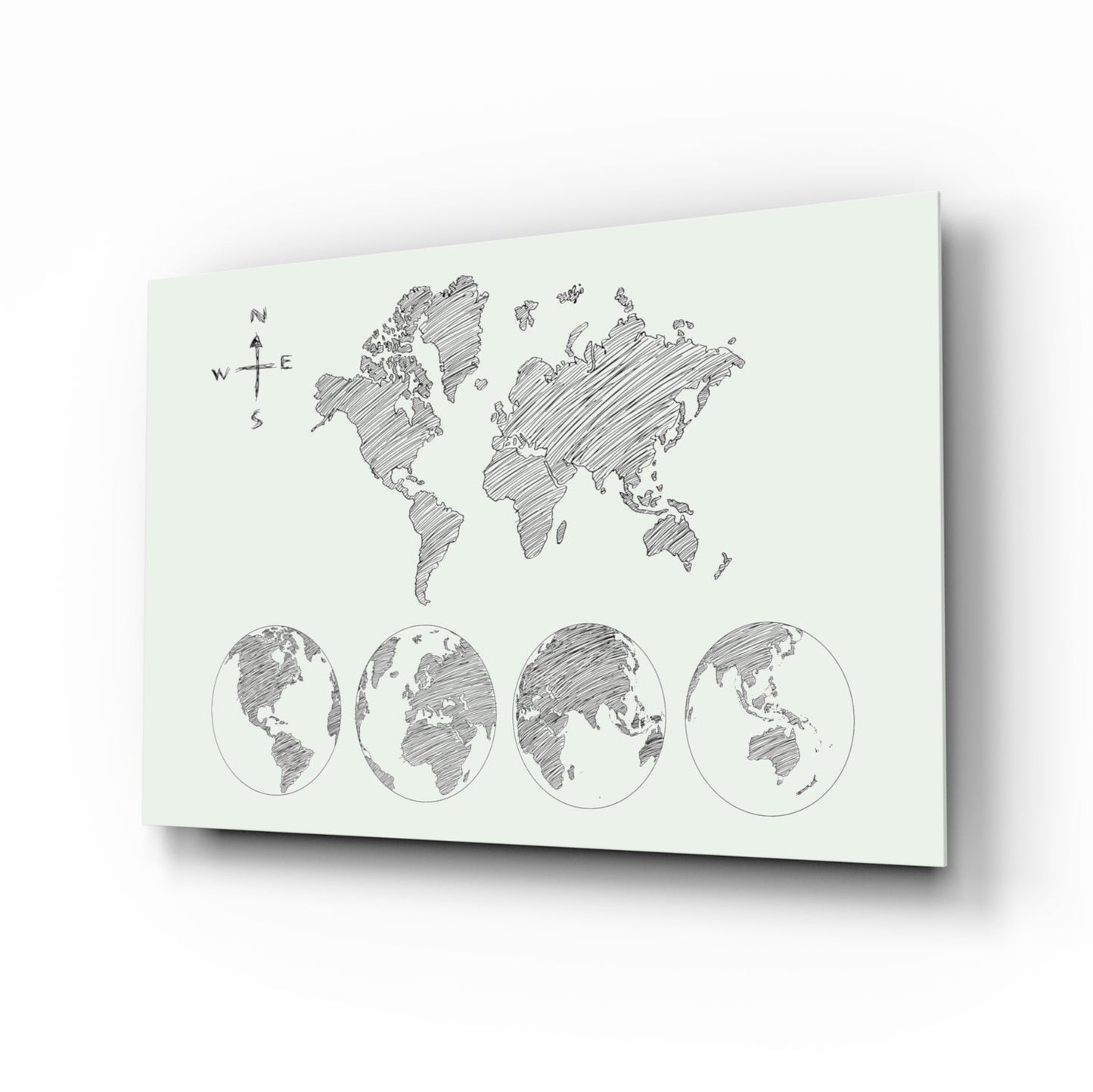 Gray Sketch World Map on Light Ground Glass Wall Art