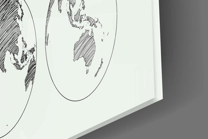 Gray Sketch World Map on Light Ground Glass Wall Art