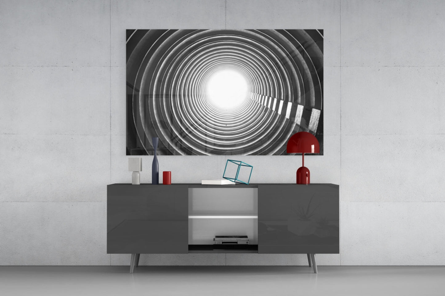 Concentric Ring Tunnel Toward Light Glass Wall Art