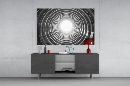 Concentric Ring Tunnel Toward Light Glass Wall Art