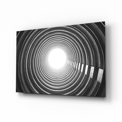 Concentric Ring Tunnel Toward Light Glass Wall Art