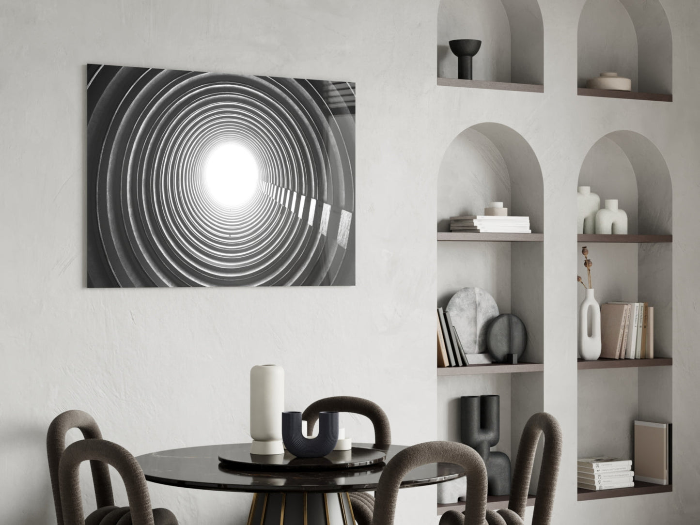 Concentric Ring Tunnel Toward Light Glass Wall Art