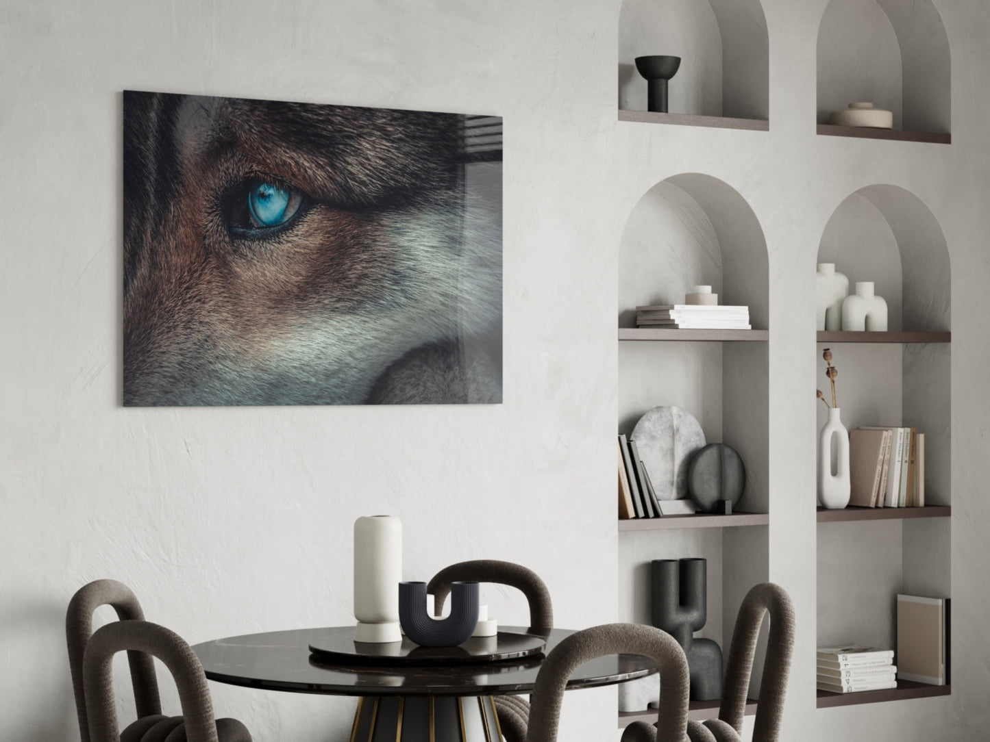 Ice Blue Wolf Eye Closeup Glass Wall Art