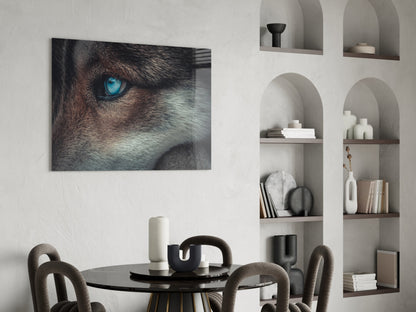 Ice Blue Wolf Eye Closeup Glass Wall Art