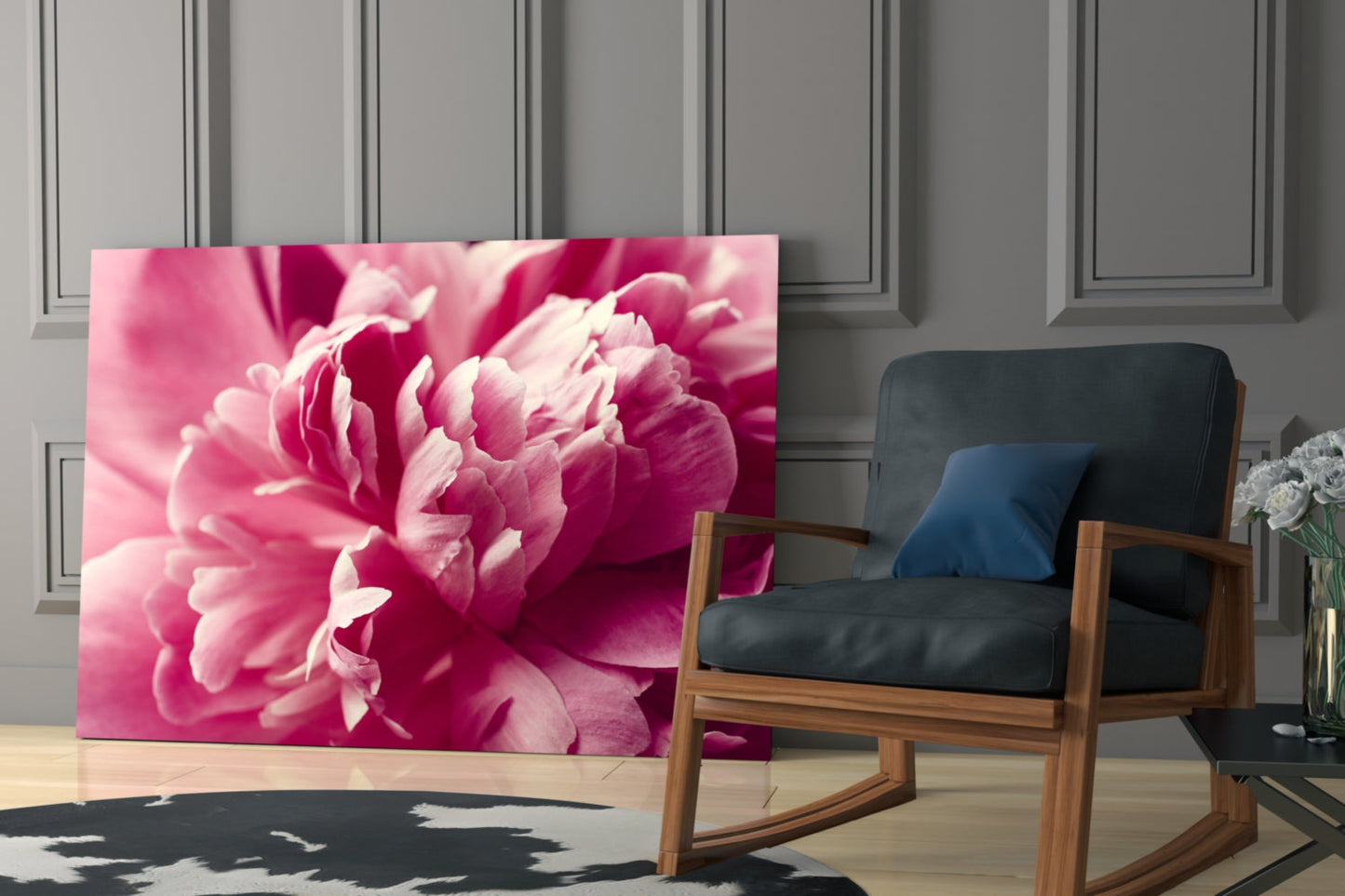 Hot Pink Peony Petal Macro Flower Glass Wall Art