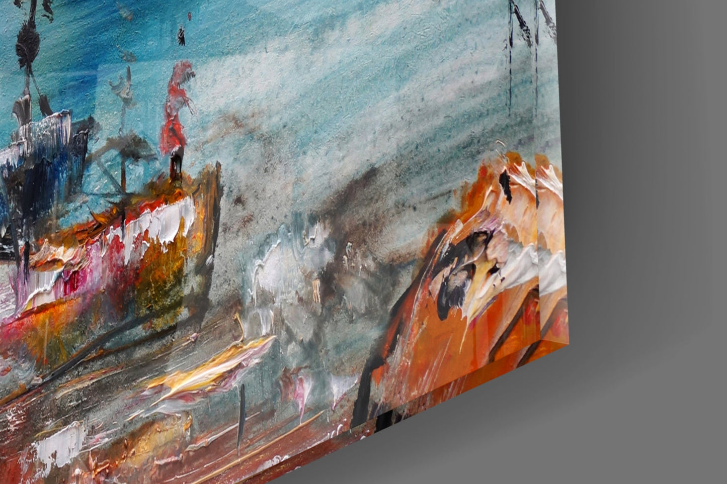 Colorful Harbor Town With Sailboats Glass Wall Art