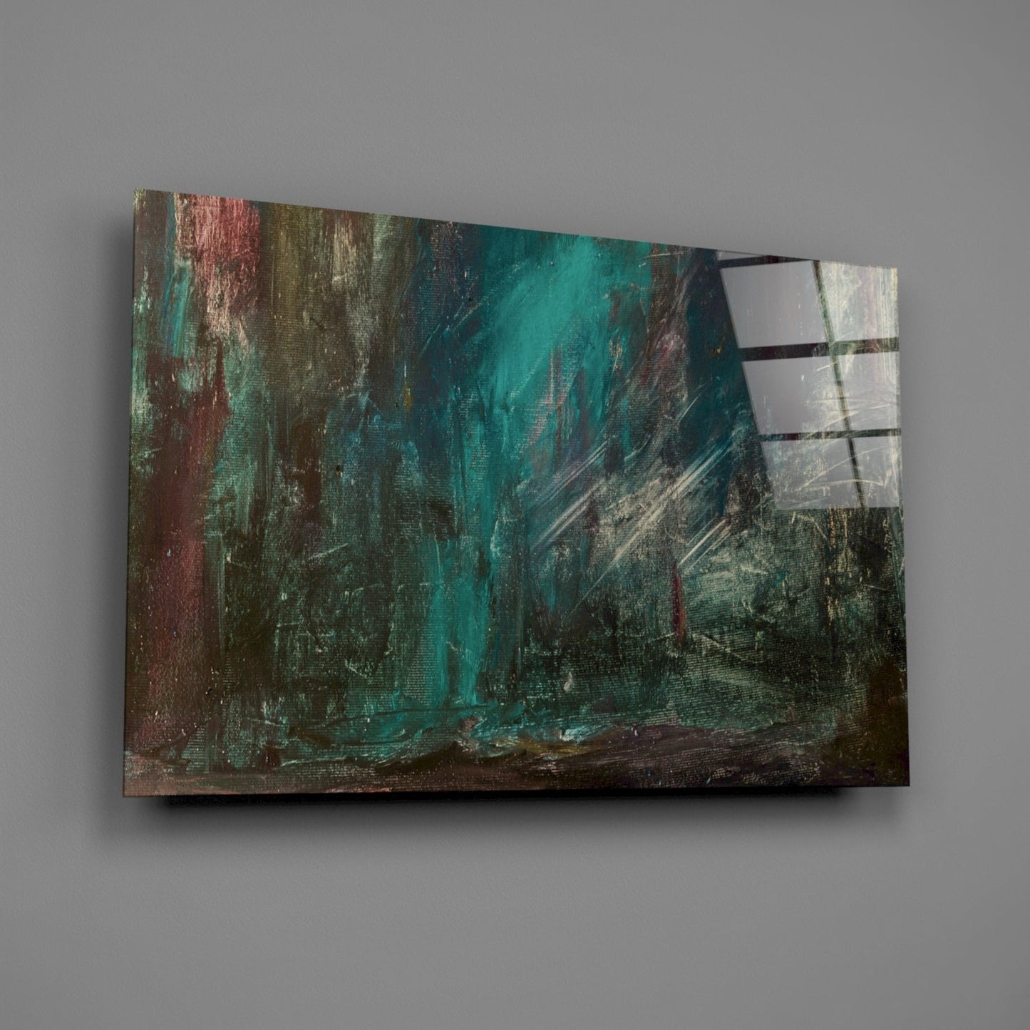 Teal Green Moody Abstract Glass Wall Art