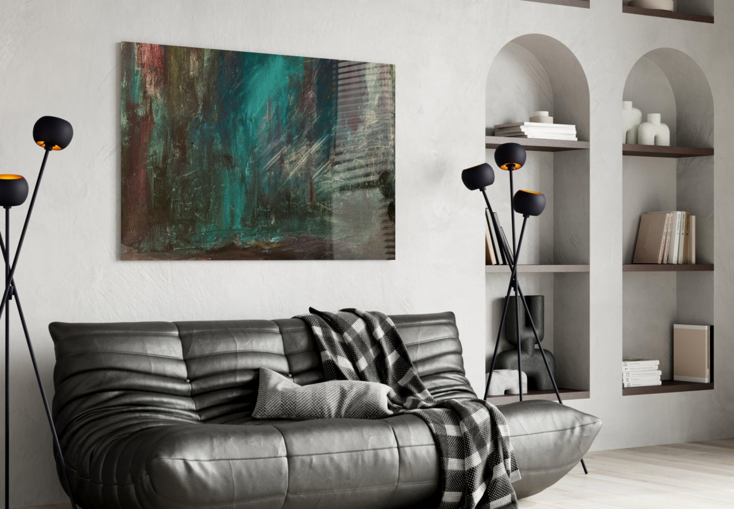 Teal Green Moody Abstract Glass Wall Art