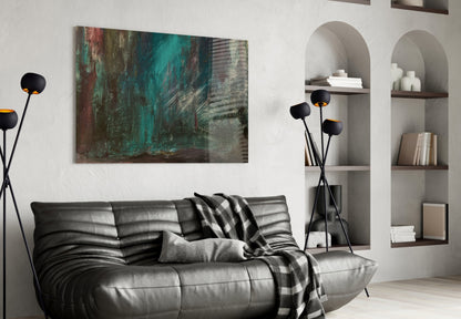 Teal Green Moody Abstract Glass Wall Art
