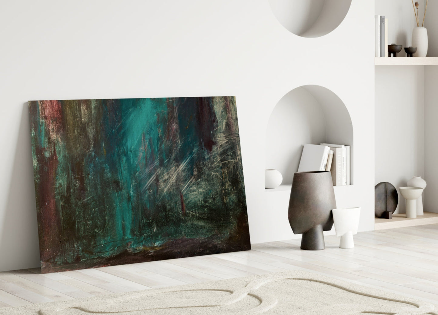 Teal Green Moody Abstract Glass Wall Art