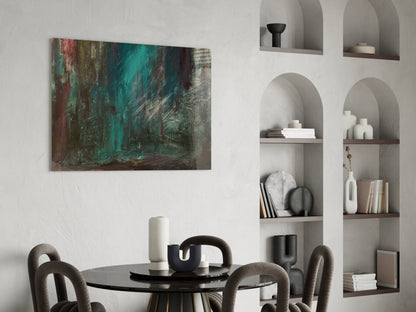 Teal Green Moody Abstract Glass Wall Art