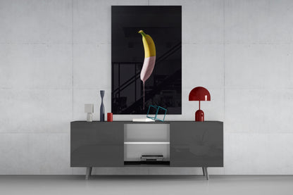 Half Dipped Pink Paint Banana Glass Wall Art