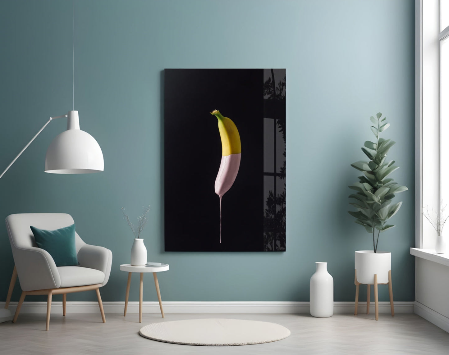 Half Dipped Pink Paint Banana Glass Wall Art