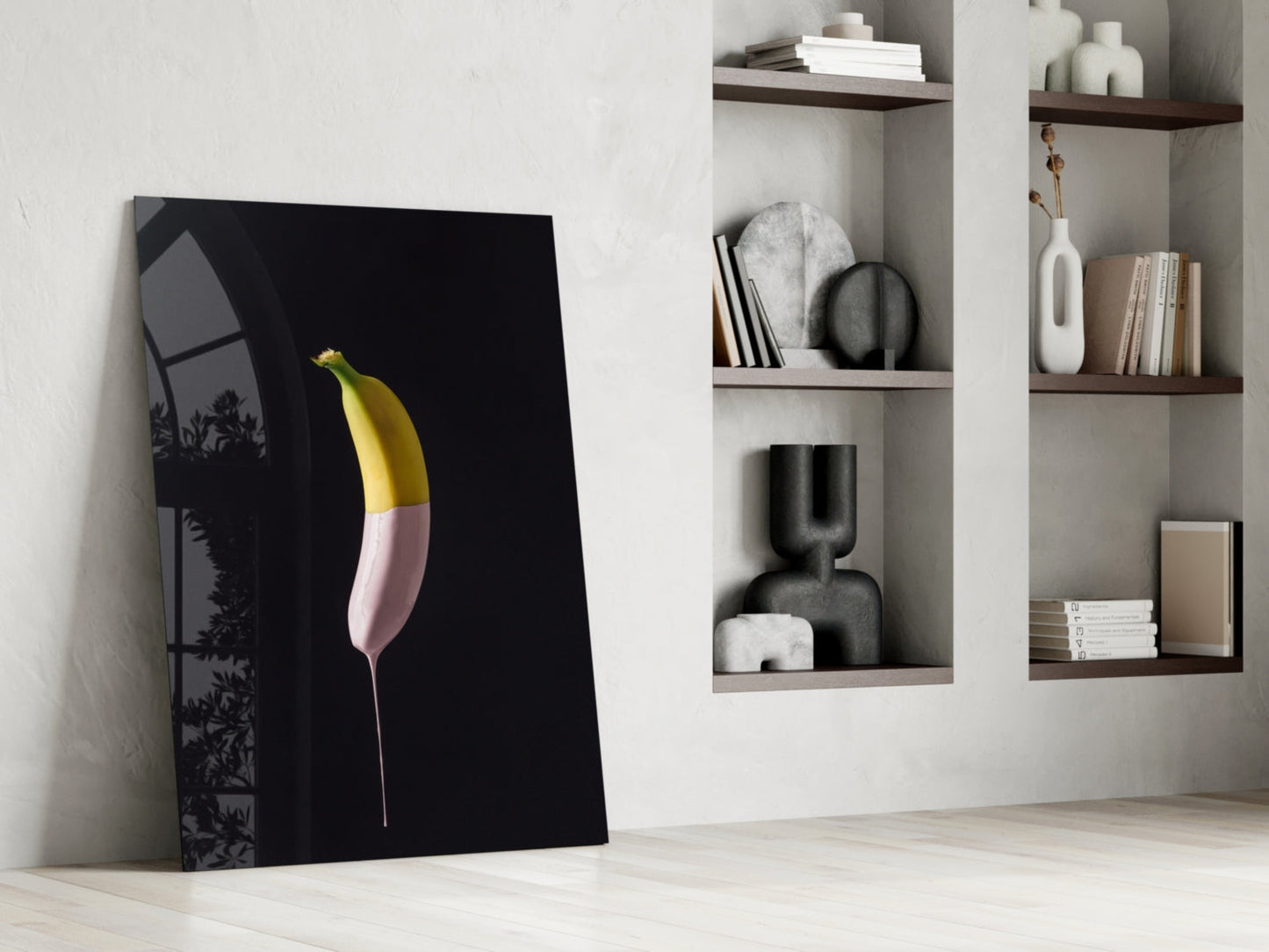Half Dipped Pink Paint Banana Glass Wall Art