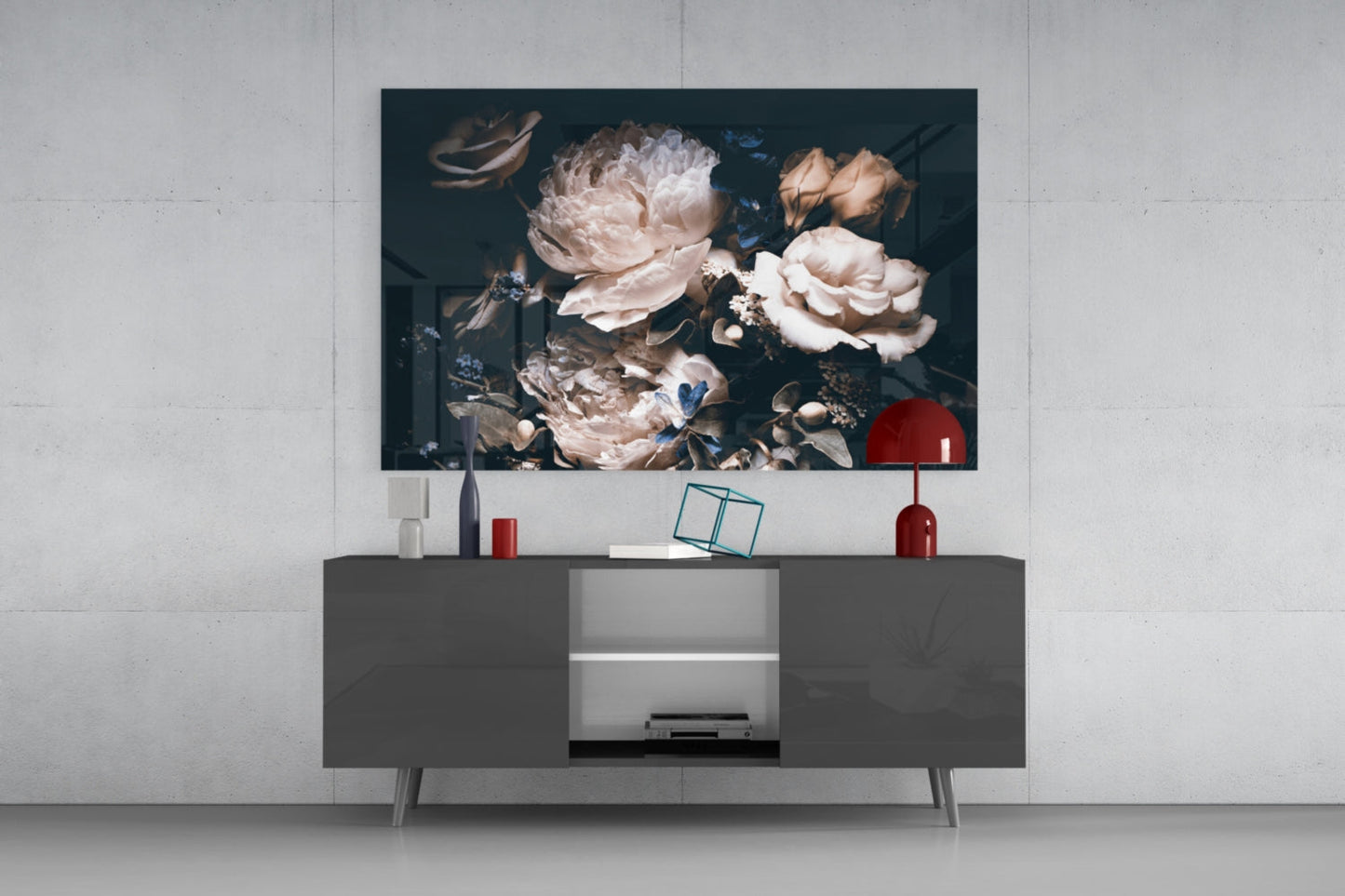 Dark Cream Peony Bouquet Glass Wall Art