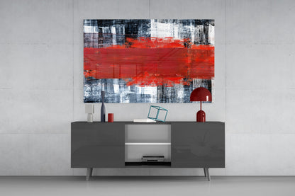 Red Streak Gray Grunge Glass Wall Art