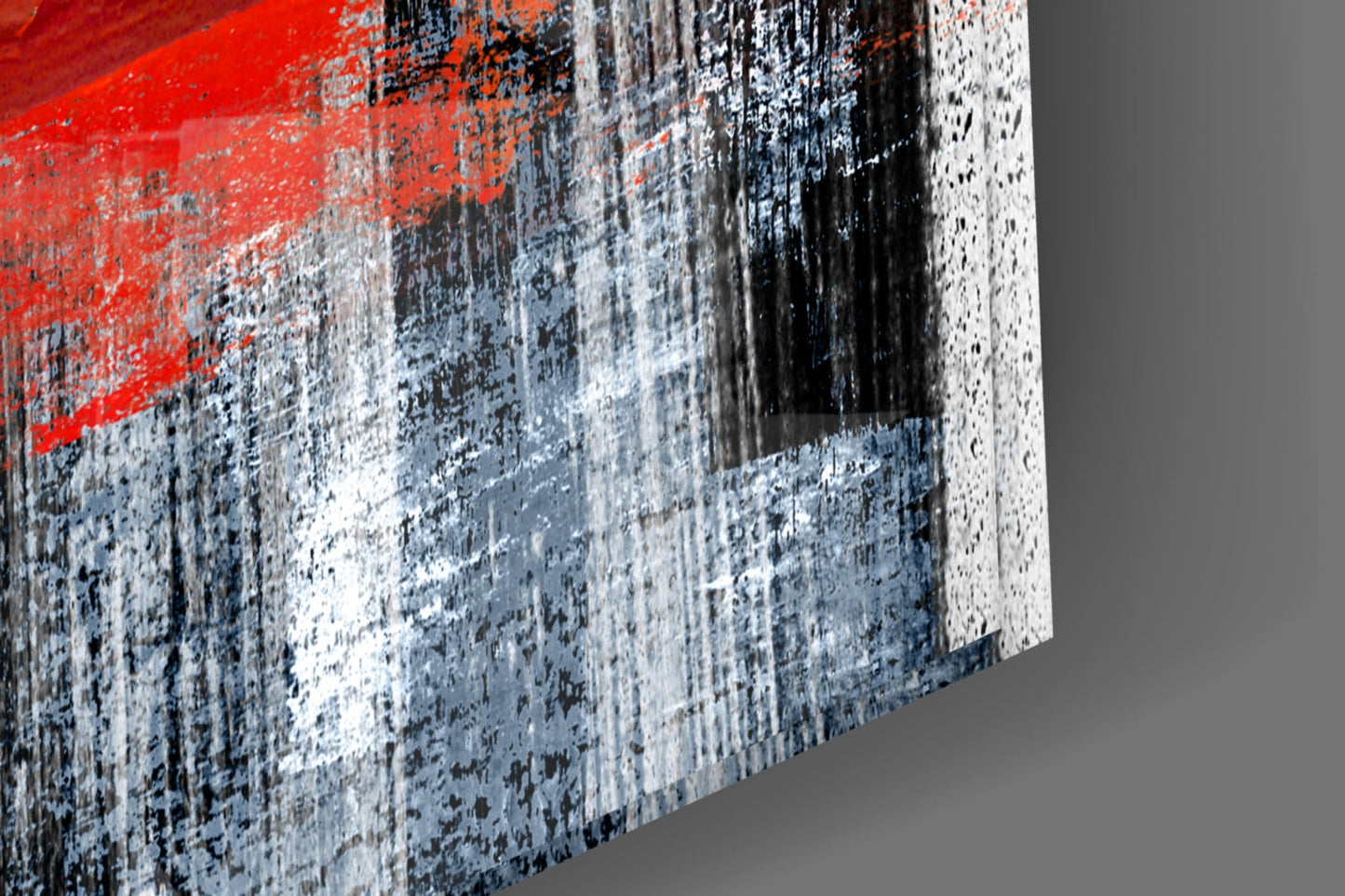 Red Streak Gray Grunge Glass Wall Art