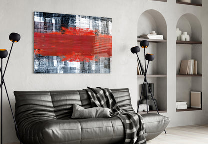 Red Streak Gray Grunge Glass Wall Art