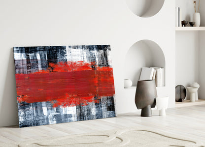 Red Streak Gray Grunge Glass Wall Art
