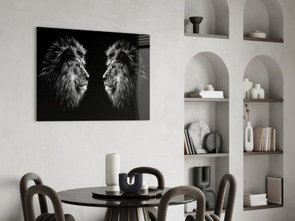 Facing Lions Colored Eyes Glass Wall Art