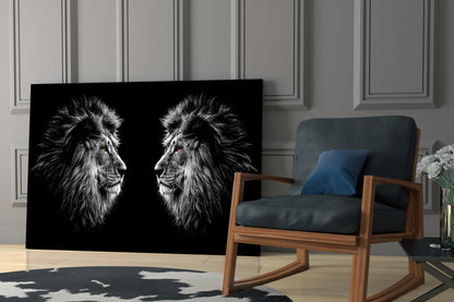 Facing Lions Colored Eyes Glass Wall Art