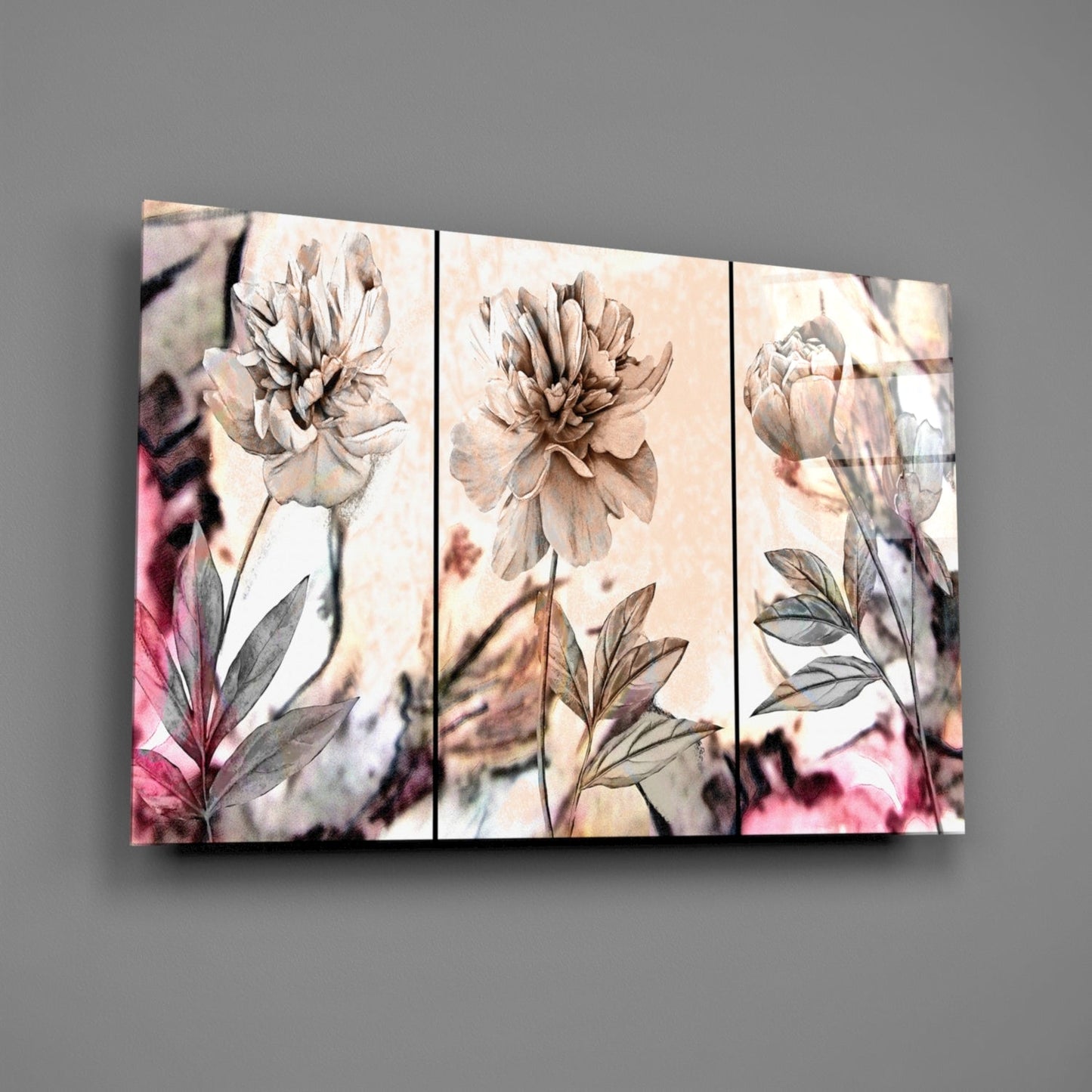 Soft Pastel Peony Panels Glass Wall Art