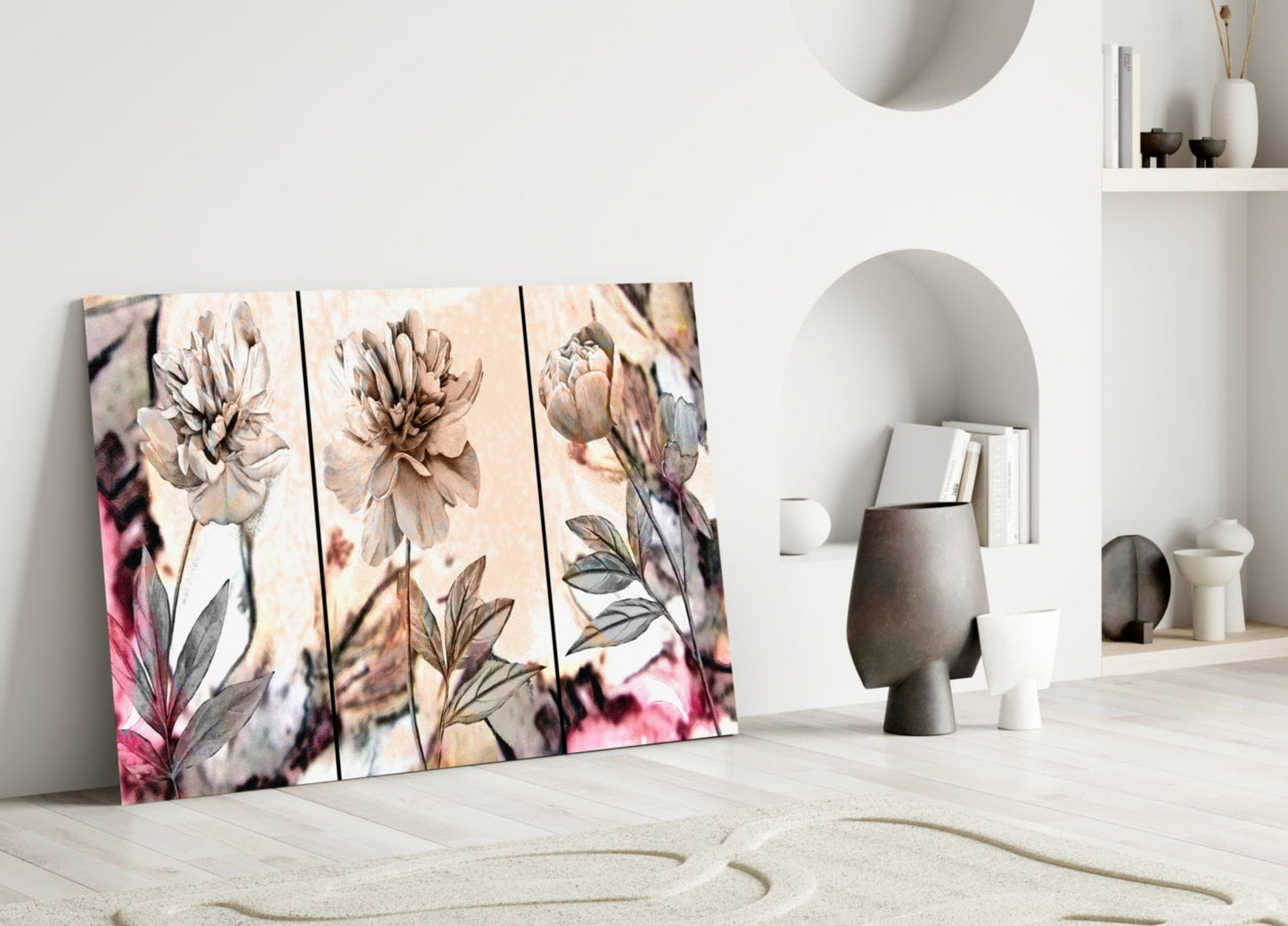 Soft Pastel Peony Panels Glass Wall Art