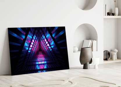Pink Blue Triangle Neon Tunnel Glass Wall Art
