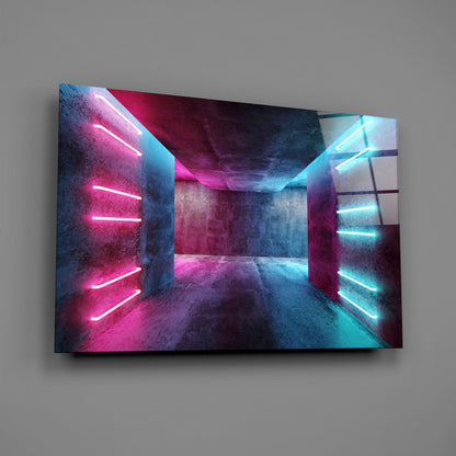 Pink Blue Neon Concrete Room Glass Wall Art