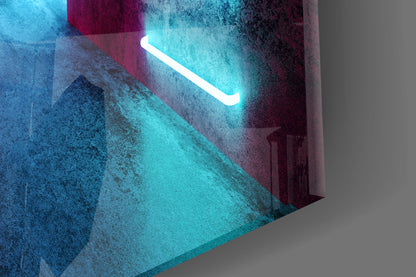 Pink Blue Neon Concrete Room Glass Wall Art