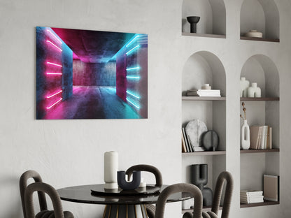 Pink Blue Neon Concrete Room Glass Wall Art
