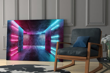 Pink Blue Neon Concrete Room Glass Wall Art